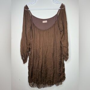 🌟 Sofia Collection Boho Chic Brown Silk Dress | Romantic Peasant‎ Style Sz M
